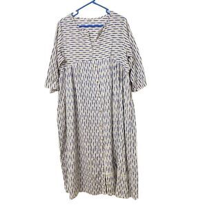 Cotton Empire Waist Midi Dress Navy Women's Sz M Lagenlook Peasant Boho